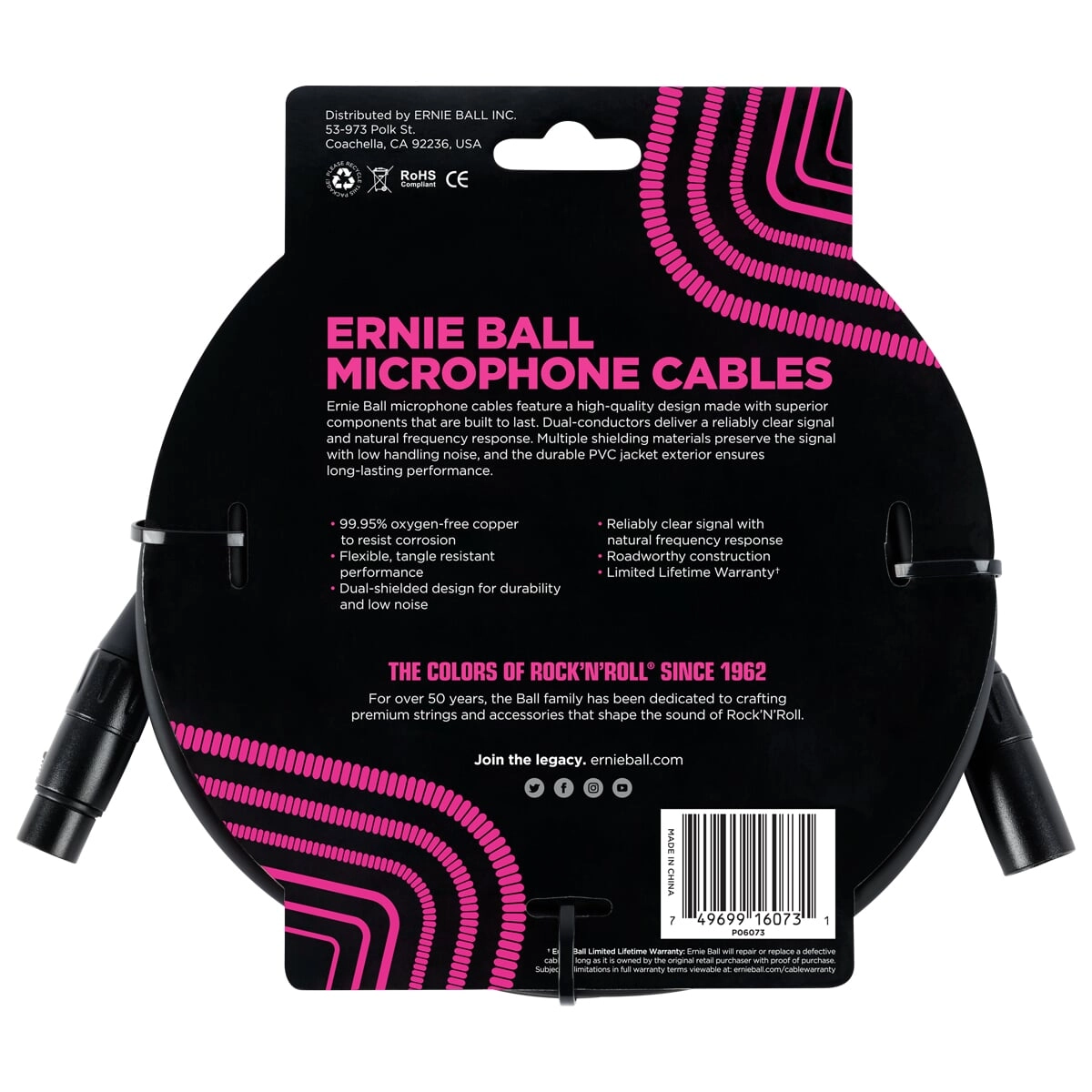 Imagem do produto Cabo Para Microfone Ernie Ball Preto XLR M x XLR F 6,10 Metros