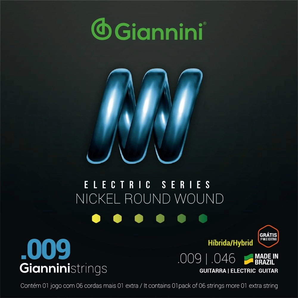 Imagem do produto Encordoamento Para Guitarra Giannini Híbrida 009 Nickel Round Wound GEEGSTH9