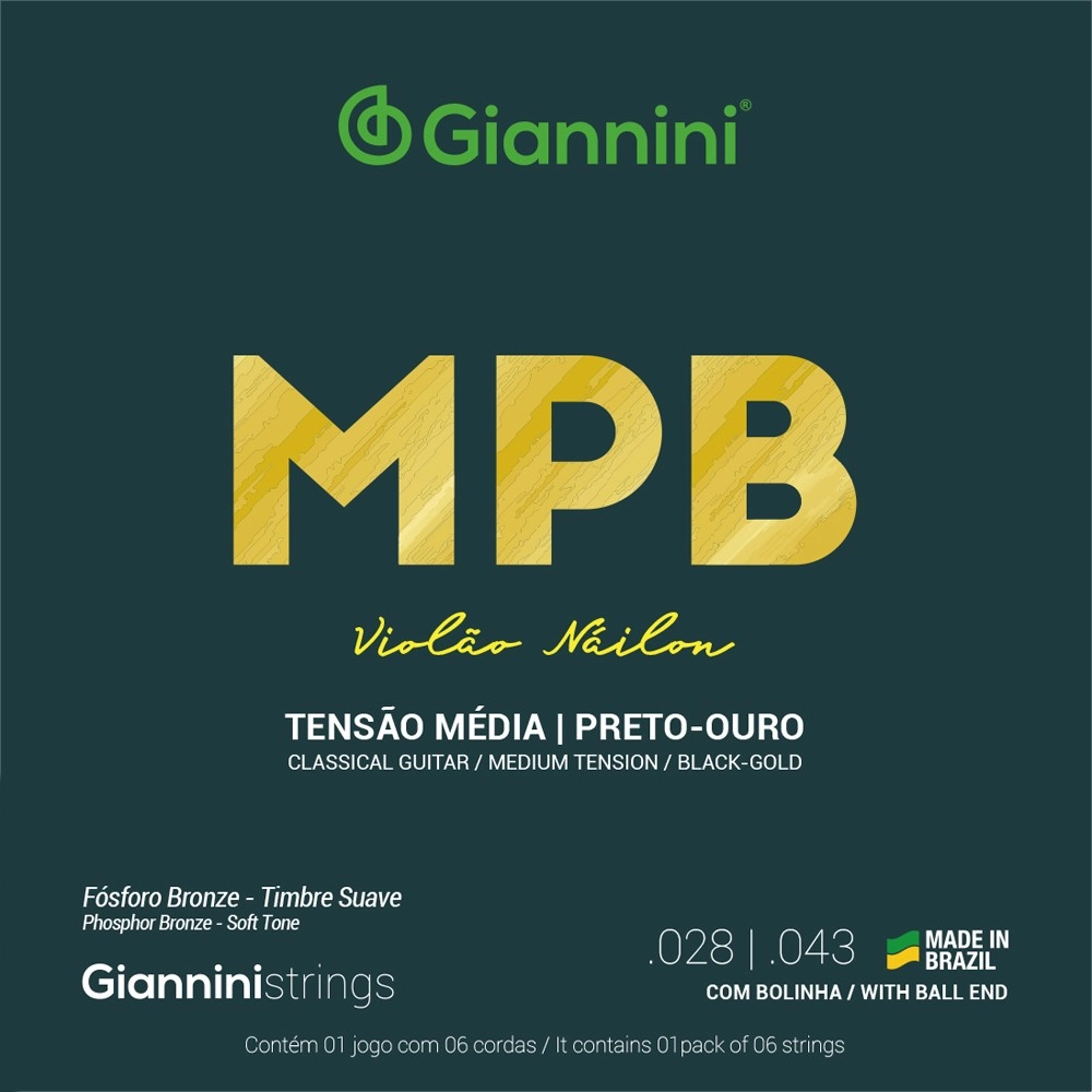 Imagem do produto Encordoamento Para Violão Nylon Giannini Tensão Média Preto Ouro GENWBG